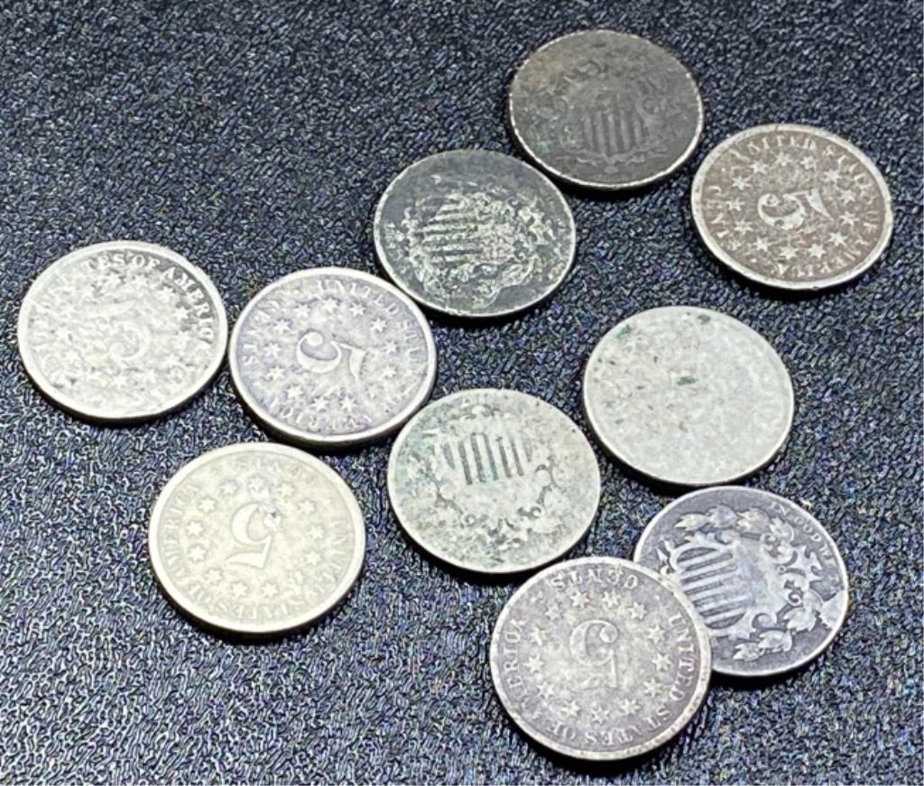 10 pcs. Shield Nickel Lot - Type Coin - Rare (1 of 2)