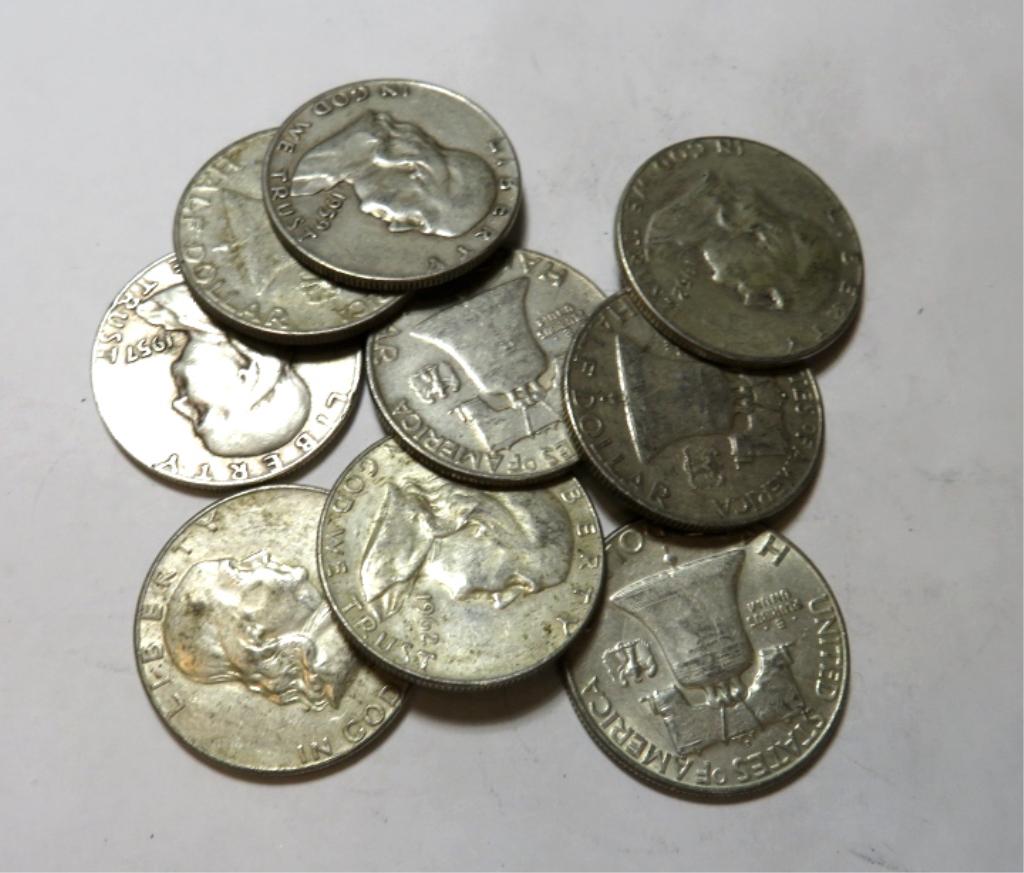 10 pcs Franklin Half dollars 90% Silver (1 of 3)