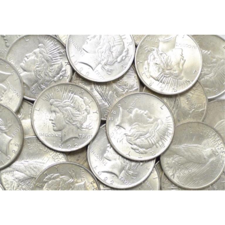20 pcs. BU Grade 1922-3-4-5 - Peace Silver Dollars (1 of 1)