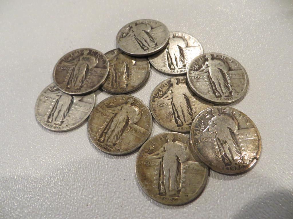 Lot of (10) Silver Standing Liberty Quarters (1 of 1)