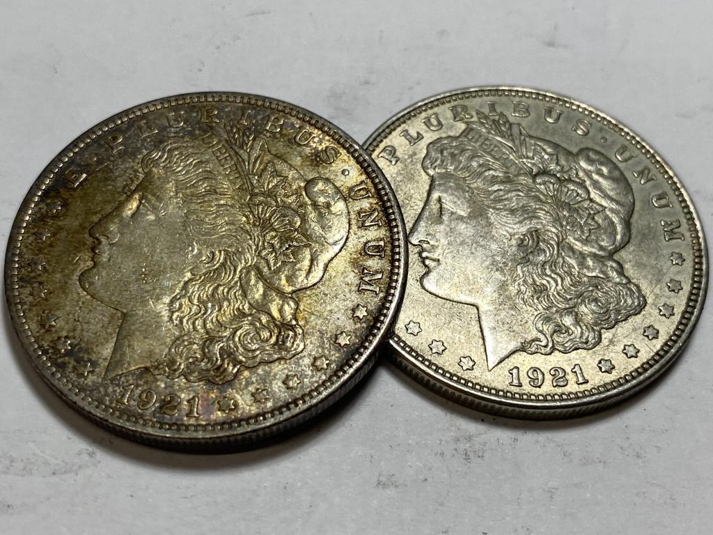 (2) 1921 Morgan Silver dollars XF-AU Grade (1 of 2)