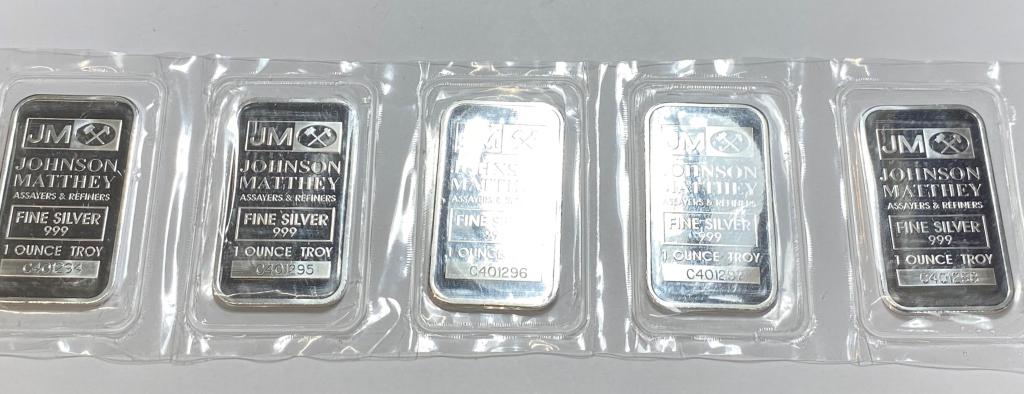 (5) JM Brand 1 oz. Silver Bars - Collectible (1 of 4)