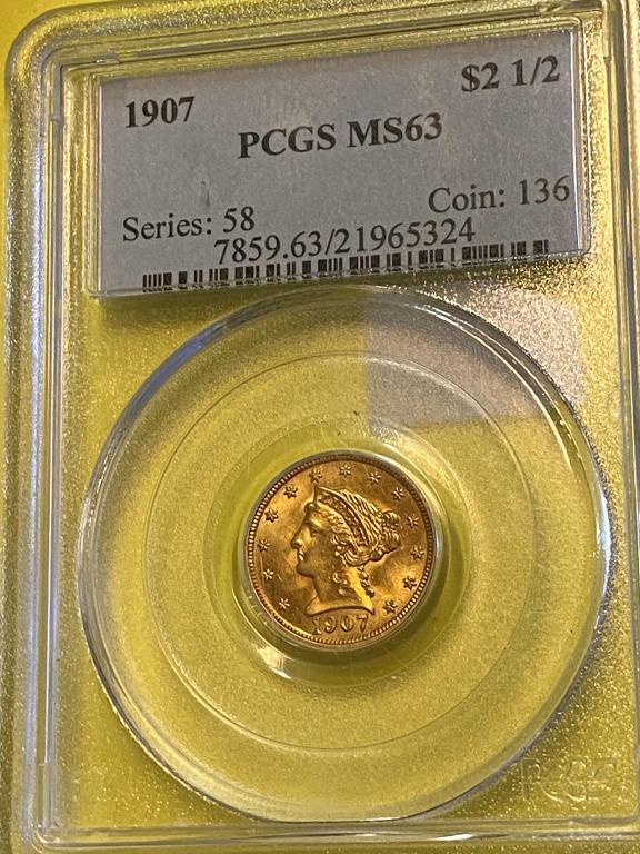 1907 MS 63 PCGS $2.5 Gold Liberty Coin (1 of 2)