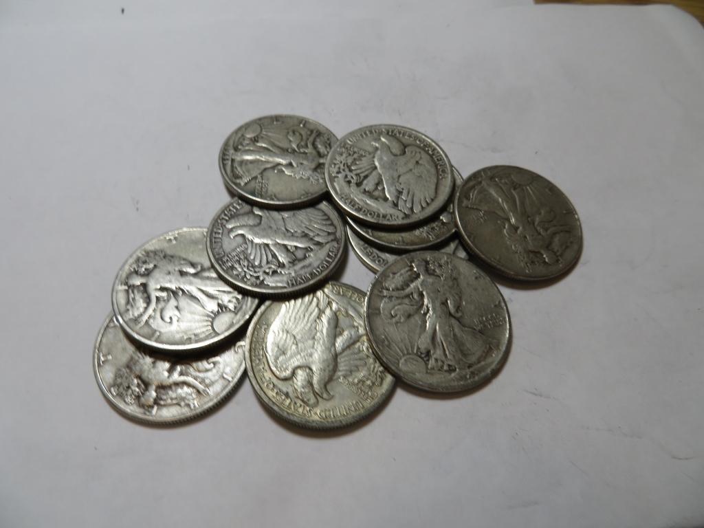 10 pcs Walking Liberty Half Dollars 90% Silver (1 of 1)