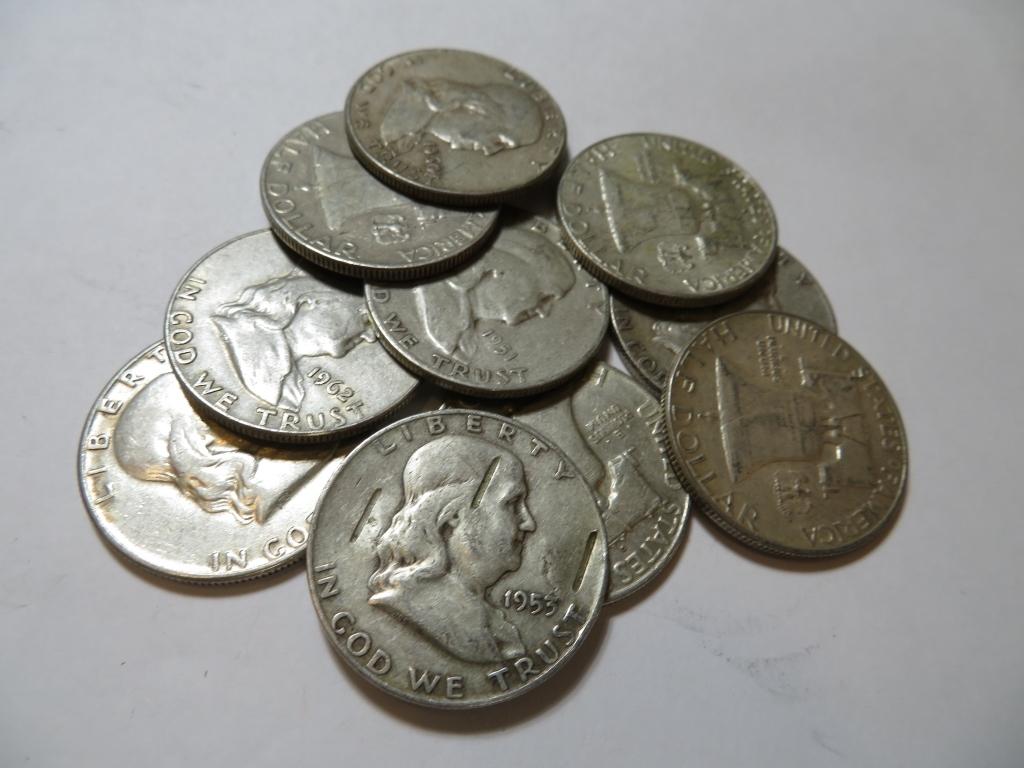 10 pcs. Franklin Half Dollars 90% Silver (1 of 1)