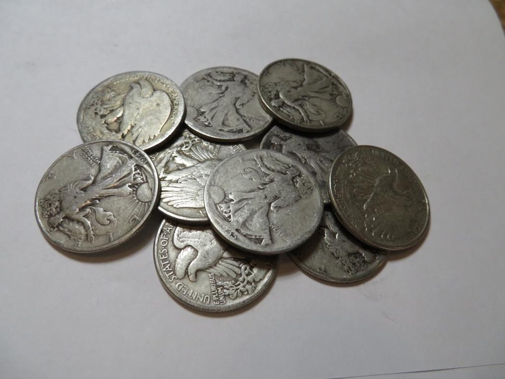 10 pcs. Walking Liberty Half Dollars 90% Silver (1 of 1)