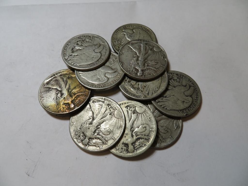 10 pcs Walking Liberty half Dollars 90% Silver (1 of 1)