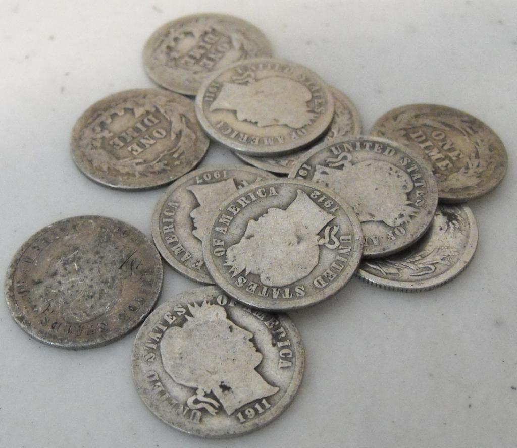 Lot of (10) Barber Dimes - (1 of 1)