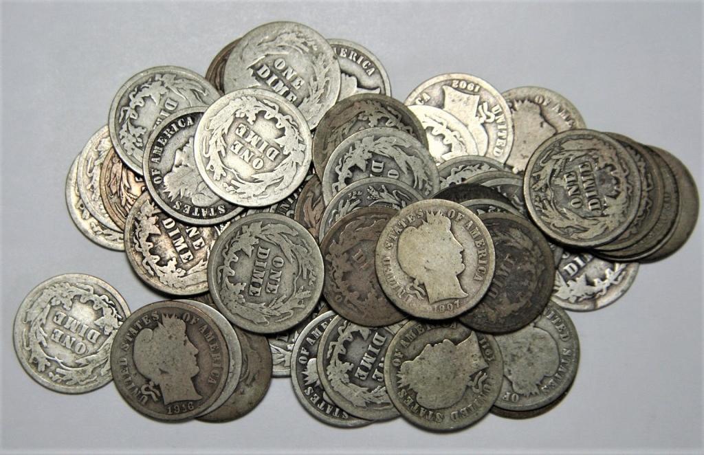 (50) Better Grade Barber Dimes - 90% Silver (1 of 2)