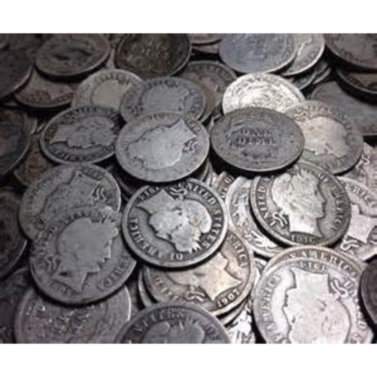 (50) Barber Dimes - 90% Silver Mixed Dates/Grades (1 of 2)