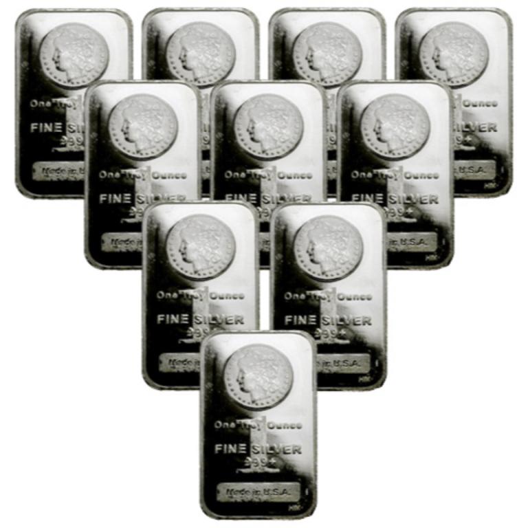 (10) 1 oz Silver Bars - Morgan Design (1 of 1)