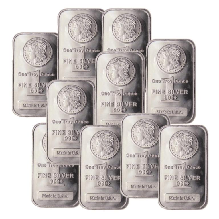 (10) 1 oz Silver Morgan Design Bars (1 of 1)