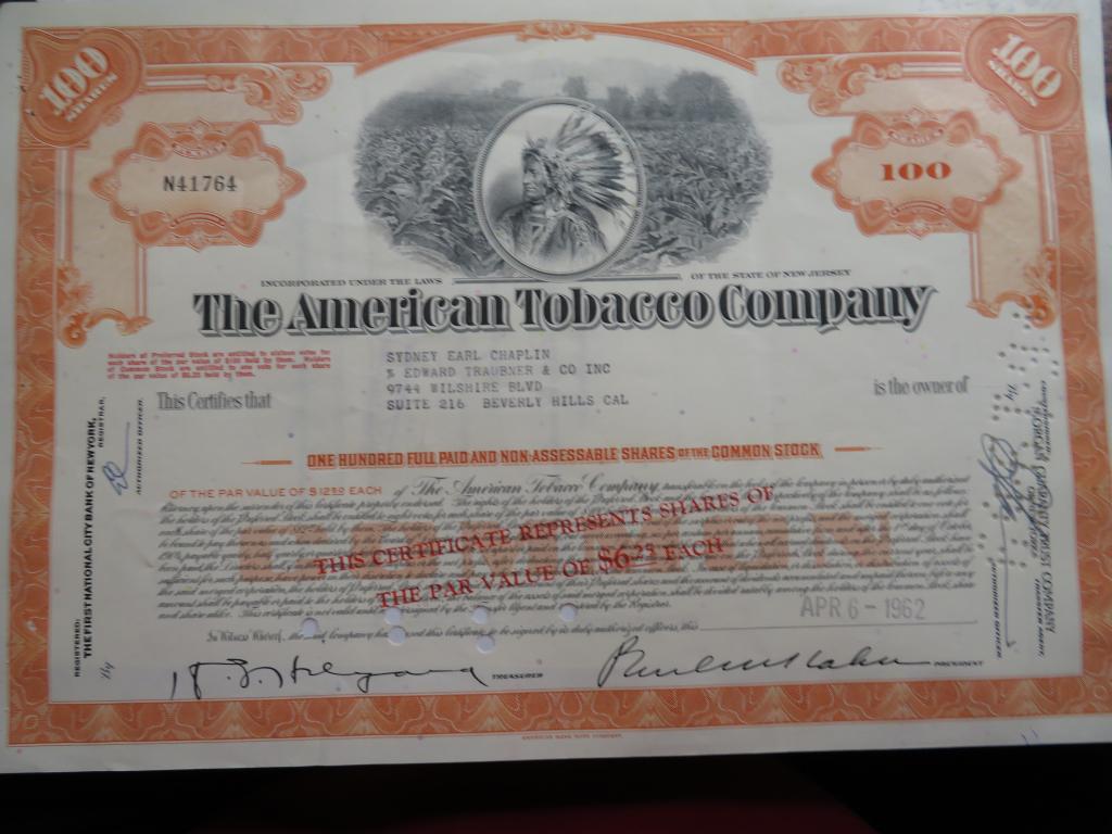 American Tobacco Co. Stock Certificate (1 of 1)