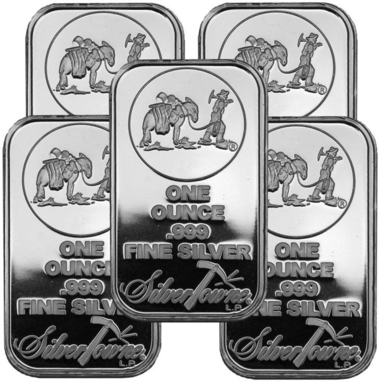 Lot of 5 -1 oz. Prospector Silver Bars (1 of 2)