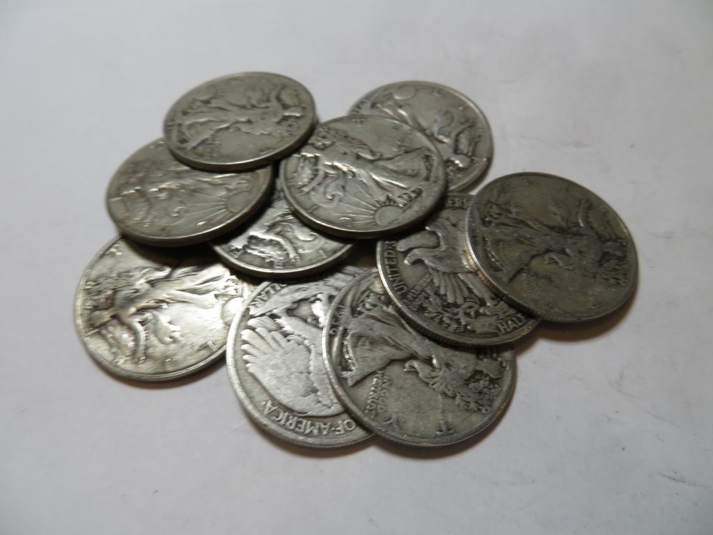 10 pcs. Walking Liberty half Dollars 90% Silver (1 of 1)