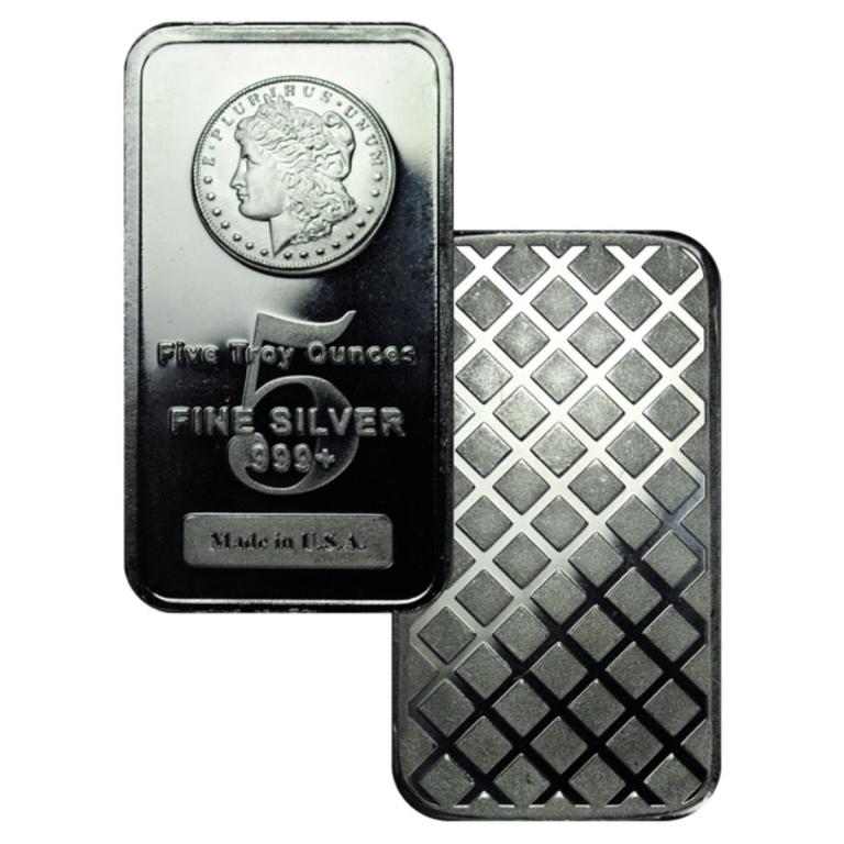 5 oz Silver Design Bar - Pure Silver: Items are as shown in image. Bidder is responsible for any and all bids. Image may be a stock image due to the volume of goods we offer to our bidders. The item will be the exact date, type and grade