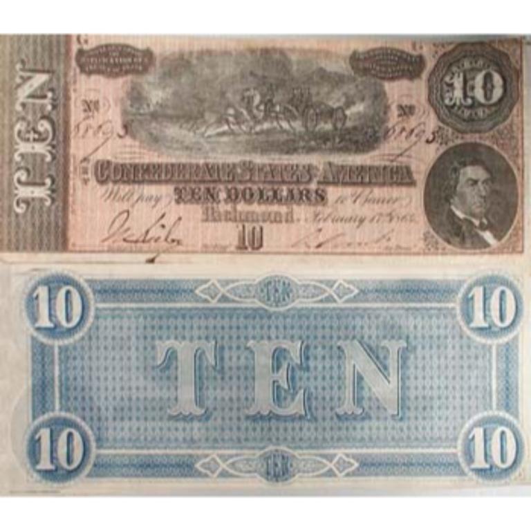 1864 Confederate States $10 Currency - RARE!: Items are as shown in image. Bidder is responsible for any and all bids. Image may be a stock image due to the volume of goods we offer to our bidders. The item will be the exact date, type and grade 
