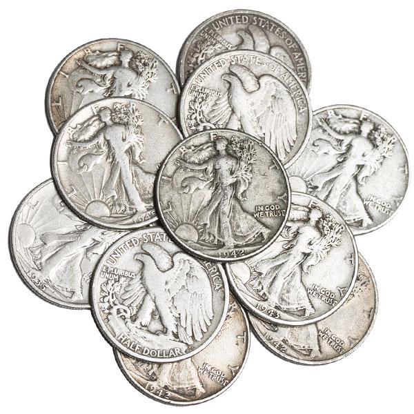 10 pcs. Walking Liberty Half Dollars- 90% Silver (1 of 1)
