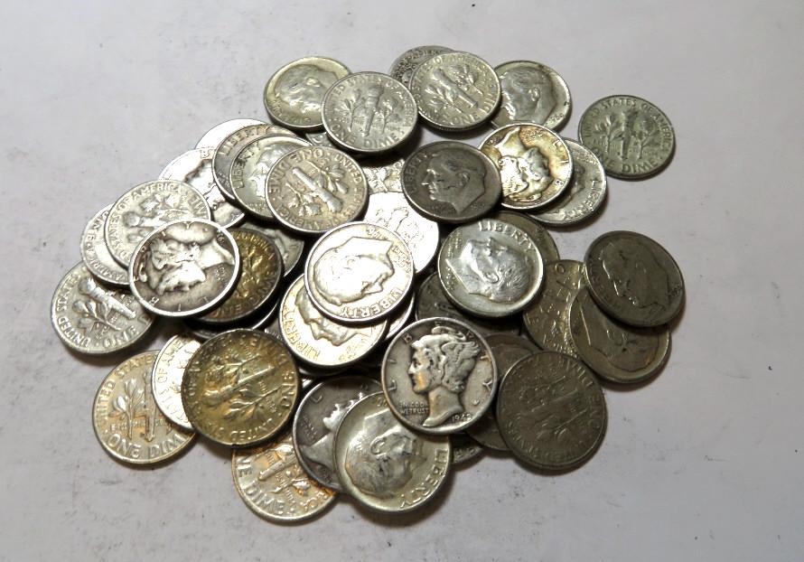 50 pcs. Mercury / Roosevelt 90% Silver Dimes (1 of 1)