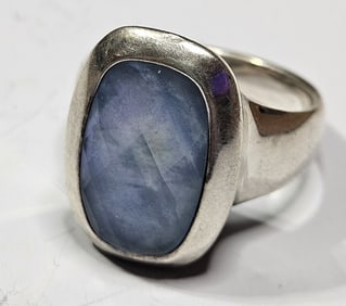 Sterling Silver Checkerboard Cut Chalcedony Ring