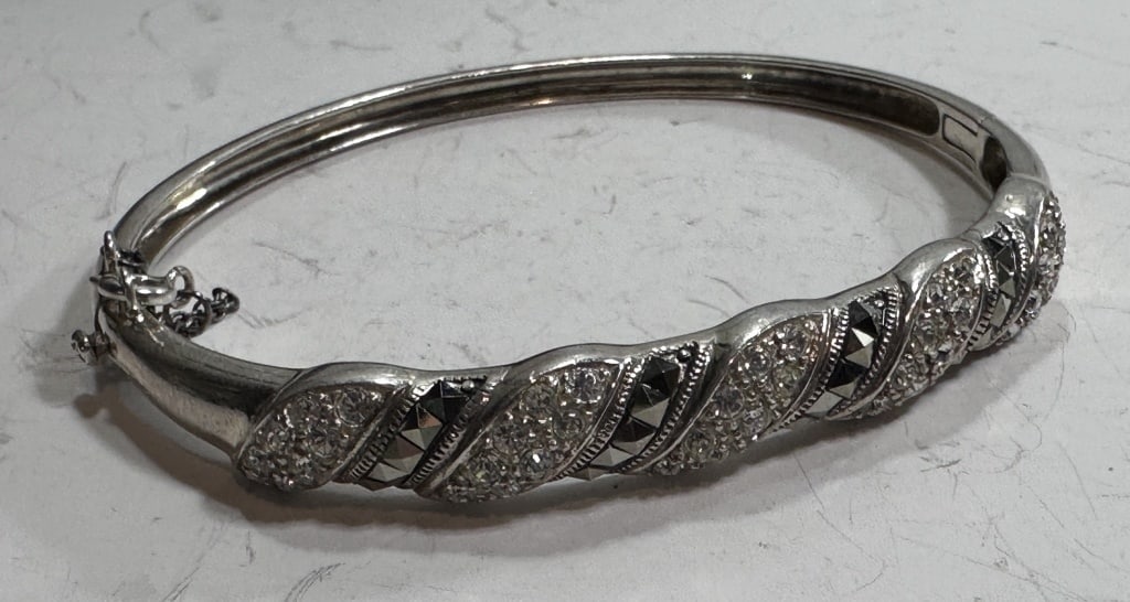 Sterling Silver Marcasite Bangle Bracelet: Item is the exact item in the image- Please review all terms and conditions, prior to placing any bids.