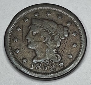 1852 Scratches Large Copper Cent