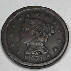 1851 Fine Grade Rim Die Error Large Cent