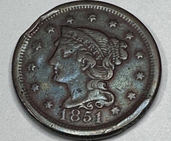 1851 Die Rim Error Large Copper Cent