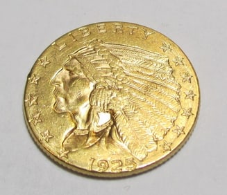 1925 D $2.5 Gold Indian XF AU Grade