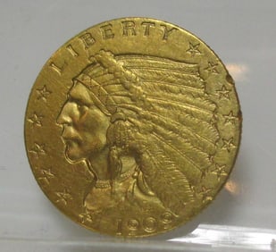 1909 $2.5 Gold Indian XF Grade