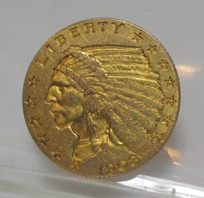1908 $2.5 Gold Indian XF AU Grade