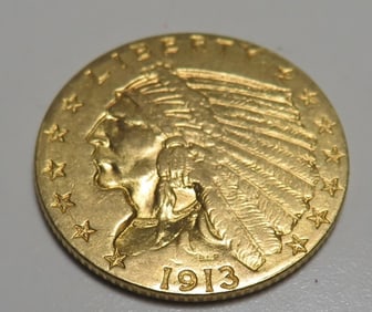 1913 $2.5 Gold Indian XF AU Grade