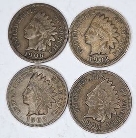 1902 AU -1905-1906-1902 Indian Head Cents