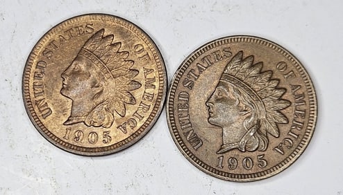 1905 Red-Brown-1905 AU-BU Indian Head Lot