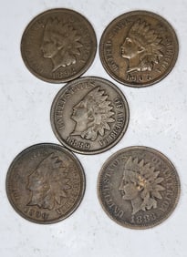 1892-1905-1889-1890-1883 Indian Head Cents
