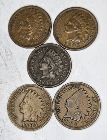 1905-1890-1905-1889-1905 Indian Head Cents