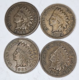 1902 AU -1905-1906-1902 Indian Head Cents