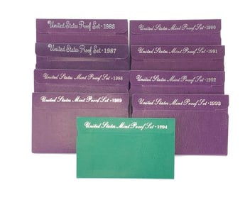 1986 thru 1994 US Mint Proof Sets