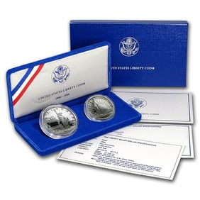 1986 Statue of Liberty 2 Coin Commemorative Silver