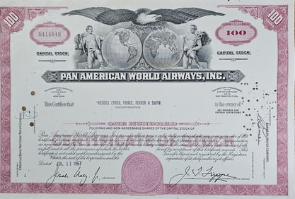 1967 Pan American Airways Stock Certificate