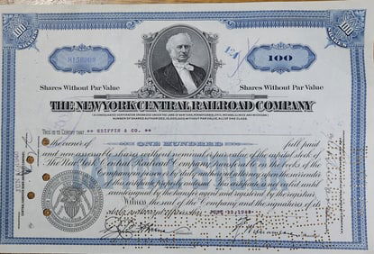 1940 NY Central Railroad Stock Certificate