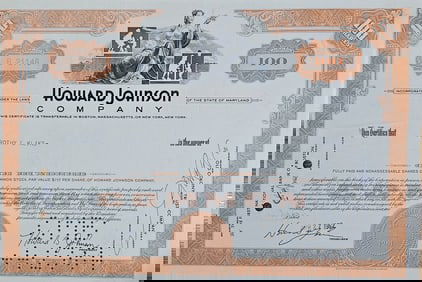 1962 Howard Johnson Stock Certificate