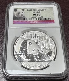 2011 MS 69 NGC - 10 Yuan Panda Silver Bullion