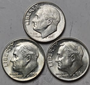 1951d-1958-1961d Roosevelt Dime BU Lot