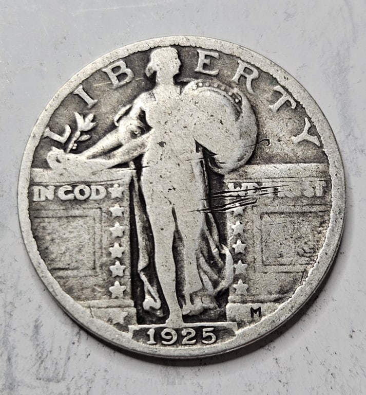 1925 Standing Liberty Quarter: Item is the item in the image - Bidder is responsible for all value and grade determination - Please review all terms and conditions prior to placing any bids- All bids are an agreement to all terms -