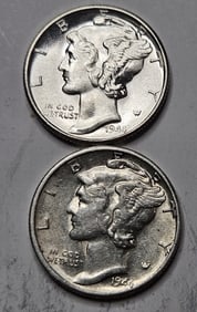 (2) 1944 S BU Grade Mercury Dimes