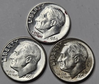 1964d-1957-1958d Roosevelt BU Dimes
