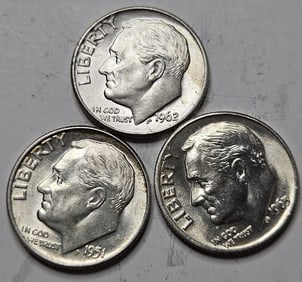 1962d-1951d-1963 BU Grade Roosevelt Dimes