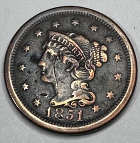 1851 Fine Grade Die Void Large Copper Cent