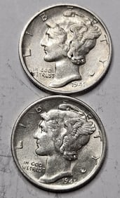 1942 s-1945 s Bu Grade Mercury Dimes